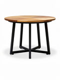 Ronde houten tafel met metalen poten
