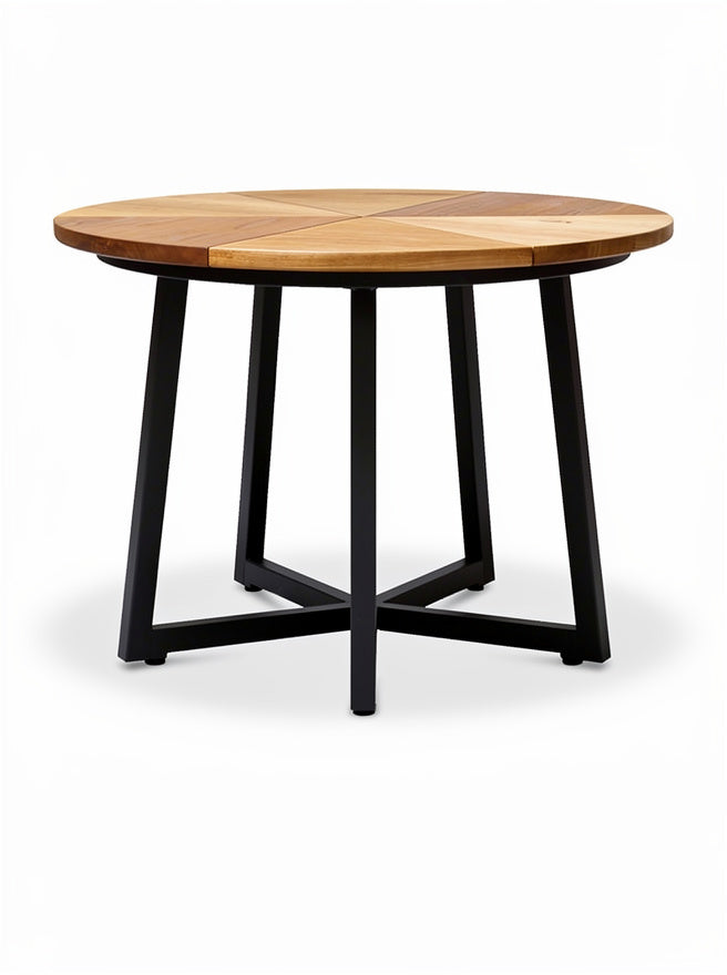 Ronde houten tafel met metalen poten