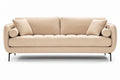 Moderne beige bank met kussens en ronde armleuningen