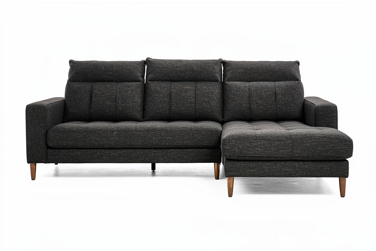 Modulaire hoekbank met gestoffeerde afwerking en houten poten