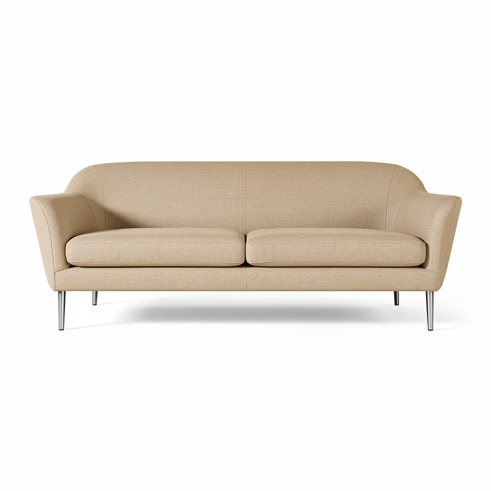 Moderne beige bank met slanke metalen poten