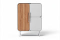 Moderne Koelkast met Houten Deur en Minimalistisch Ontwerp