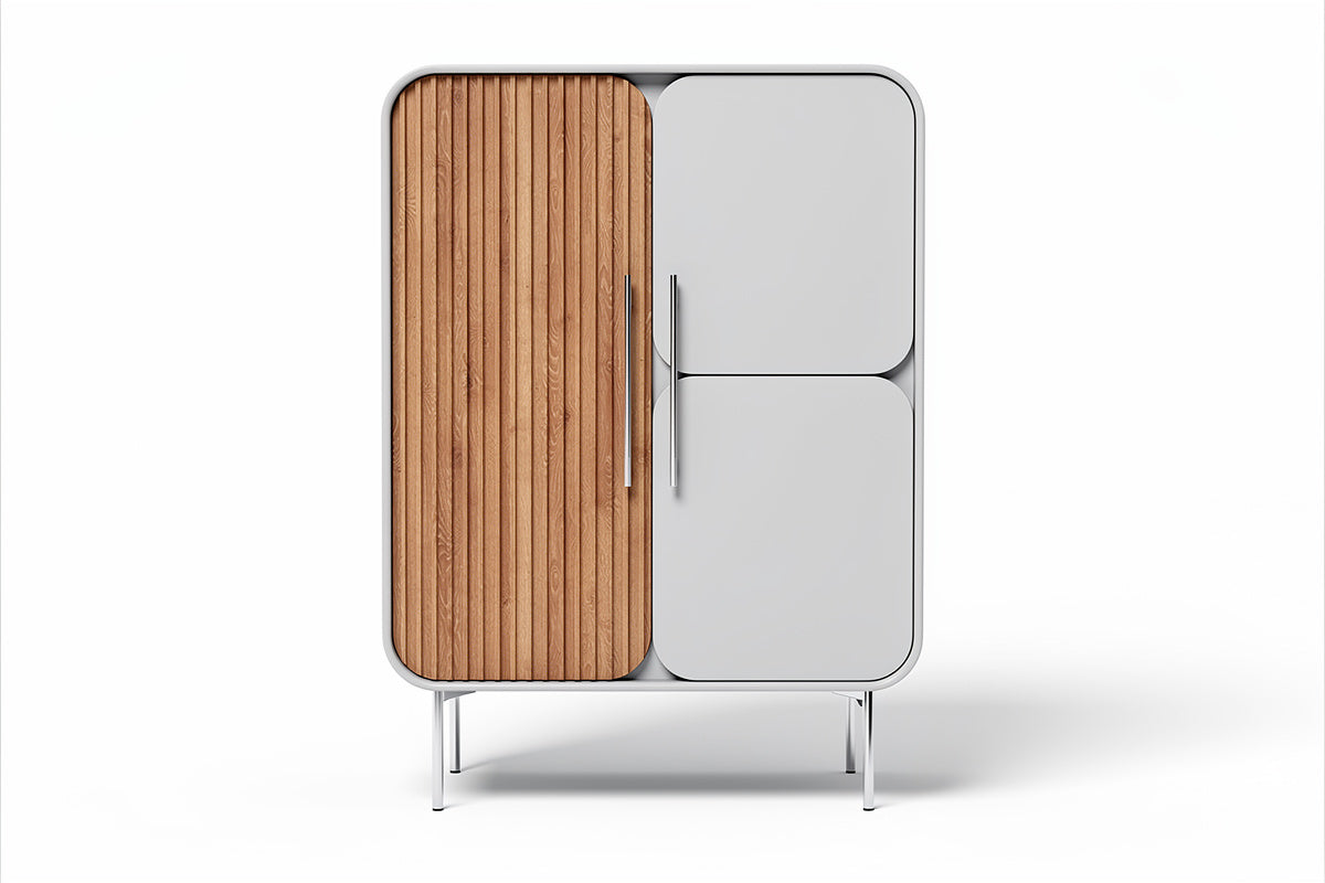 Moderne Koelkast met Houten Deur en Minimalistisch Ontwerp