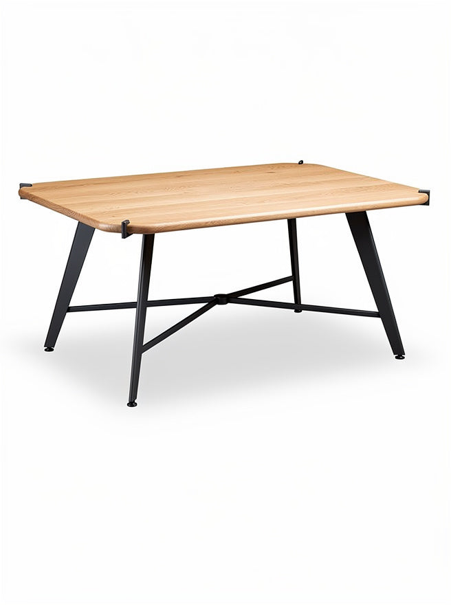 Modern houten eettafel met slanke metalen poten
