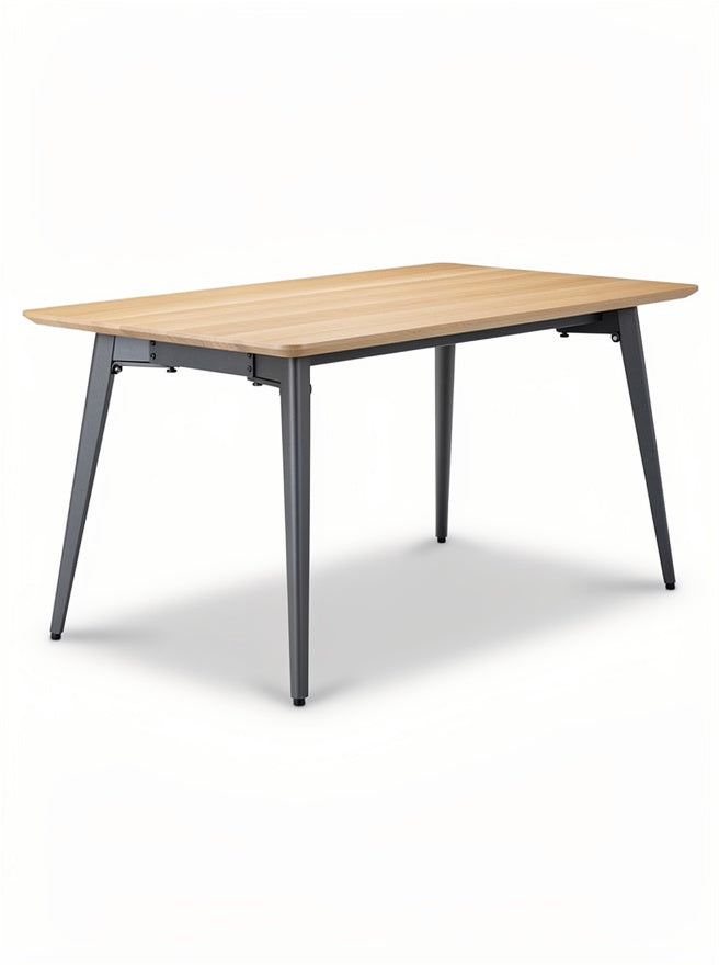 Verstelbare Eettafel met Houten Blad en Stalen Poten